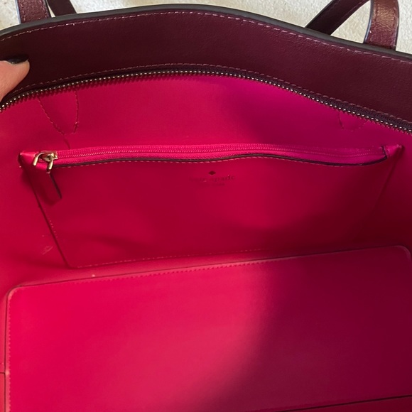Large Kate Spade Deep Burgundy Tote with Pink Accents. New! - Picture 4 of 11